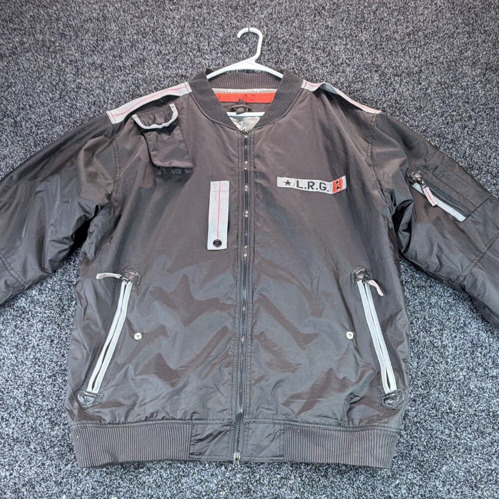 LRG Lifted Research Group Bomber Jacket Mens 3XL Black Nylon Full Zip Streetwear
